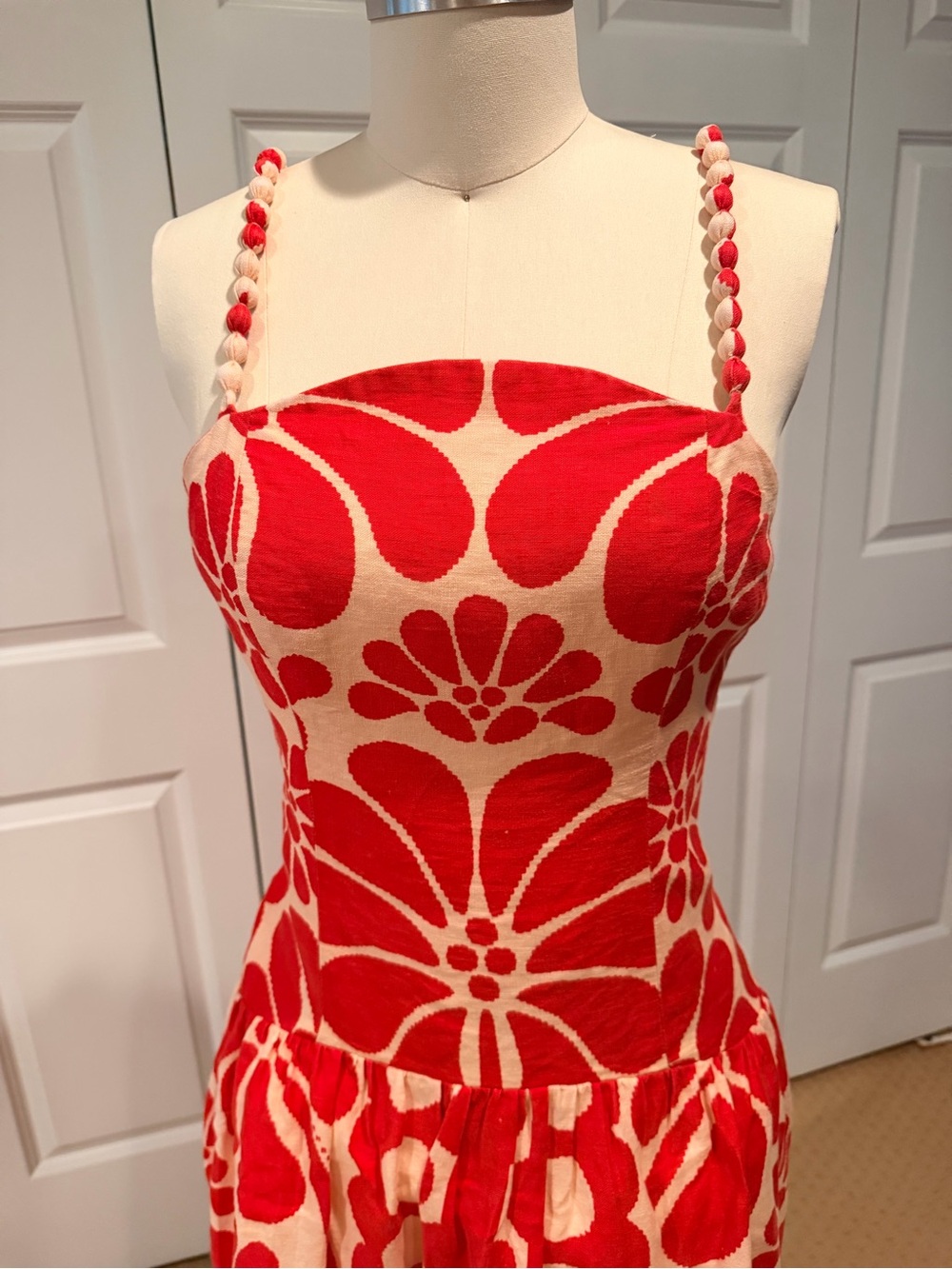 FARM Rio Red and Cream Floral Midi Dress - Picture 5 of 9